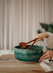 Tazón de cerámica de lujo para mezclar, con esmalte verde esmeralda, amplia capacidad, apto para alimentos, duradero, pieza distintiva para la cocina moderna. - Product Image 3