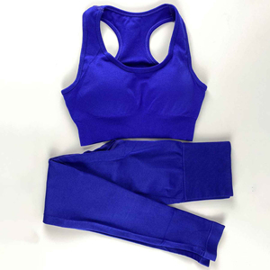 Ensemble de sport 2 pièces pour femme, couleur unie, soutien-gorge de yoga en tricot et leggings longs, respirant, coupe sportive, pour toutes les saisons, vêtements d'entraînement - Product Image 2