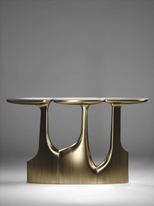 Mesa consola de diseño moderno y estilo lujoso con detalles en latón con pátina de bronce, consola de pasillo de diseño contemporáneo. - Product Image 3