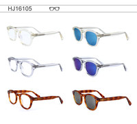Montures de lunettes optiques en acétate transparent rondes ambre à monture complète épaisse avec détails rivetés pour la vente en gros personnalisée