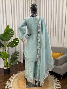 New Designer Punjabi Women Wear Indian <b>Kurti</b> Pant Dupatta Set Salwar Kameez Set <b>Kurti</b> Pant Dupatta Set Wholesale Price - Product Image 3