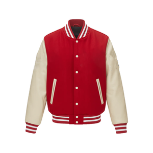 Chaqueta Universitaria de Cuero y Lana Roja Premium 2026 |   Cintas de Bordado de Chenilla |   Chaqueta Bomber Moderna Unisex Estilo Letterman, Resistente al Viento - Product Image 1