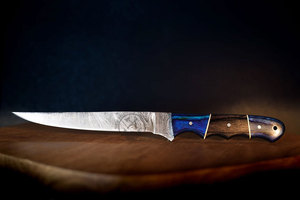 Couteau de pêche d'extérieur personnalisable, lame de 8 pouces en acier Damas forgé à la main, pleine longueur, ultra-affûtée, manche en bois de Pakka, ambidextre - Product Image 4