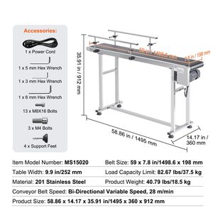 Nastro Trasportatore Motorizzato in Acciaio Inossidabile Resistente 59 x 7,8 Pollici, Tavolo Trasportatore da 7,8 Pollici per Applicazioni di Codifica a Getto d'Inchiostro - Product Image 5