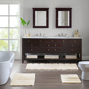 Tapis de bain ondulé ivoire ultra doux en peluche, motif côtelé texturé, absorbant, lavable en machine, vente en gros - Product Image 5