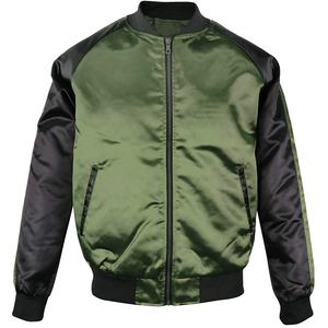 Chaqueta de satén con cremallera completa de calidad superior con forro acolchado Chaqueta universitaria de satén de dos tonos con cierre de botón a presión - Product Image 1