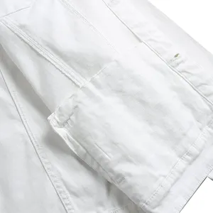 Men's <b>White</b> Denim Jacket Slim Fit Button Front Casual Spring Wear 100% Cotton Solid Color Workwear <b>Coat</b> - Product Image 3