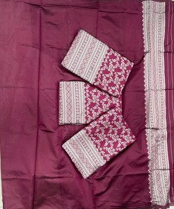 NUEVO SAREE DE SEDA LICHI CON RICHO TRABAJO DE JACQUARD Y BLOUSE SIN COSTURAR 85012 VINO - Product Image 4