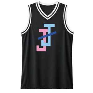Maillot de basket sans manches à col en V noir charbon avec logo JJ brodé et passepoil blanc pour uniformes sportifs féminins - Product Image 1