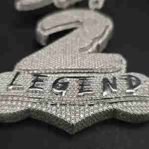 Colgante con el número 2 y la letra BEY personalizada, de acero inoxidable, plata de ley cultivada en laboratorio, chapado en platino, 45 CT, unisex, DOPE - Product Image 4