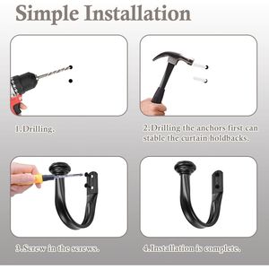 Eleganti Fermacurtain Neri da Parete, Ganci per Tende, Supporti per Tende per Aste, Binari e Accessori - Product Image 4