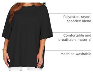 T-shirt noir surdimensionné à manches courtes et col en V pour femme, coupe classique, couleur unie, en jersey de coton, personnalisable, printemps-été - Product Image 4