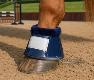 Botas de protección para cascos de caballo de cuero charol brillante con logotipo personalizado, venta al por mayor, con ribete de visón sintético antideslizante, botas de protección contra sobrecargas. - Product Image 3