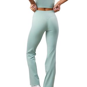 Leggings de Yoga para Mujer, Color Verde Menta, Corte Acampanado, Cintura Alta, Elásticos, Pantalones Deportivos, Ropa Deportiva para Gimnasio - Product Image 6