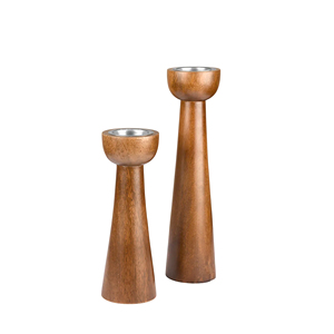 Ensemble de 3 porte-bougies en bois faits à la main, style rustique, pour décoration de mariage, centre de table - Product Image 2