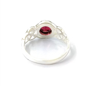 Boho 925 Sterling Silver <b>Ring</b> Round Garnet Gemstone <b>Celtic</b> Knot Modern Style Wedding Anniversary Jewelry - Product Image 4