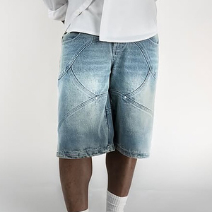 Pantalones Cortos de Mezclilla para Hombre, Estilo Urbano de Verano, Cintura Alta, Rectos, Holgados, Desgastados, Lavados, Vintage, con Doble Cintura, Personalizados - Product Image 3