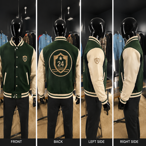 Blouson universitaire en laine verte épaisse de haute qualité pour homme avec badge brodé sur les manches, style streetwear, vêtement d'hiver élégant - Product Image 6