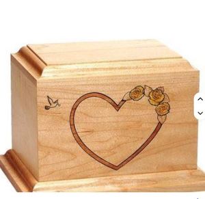 Vintage Traditional Acacia Wood Customized Pet Urn Ashes Cremation Keepsake Heart Rose Carved <b>Memorial</b> Jar Tabletop Gift - Product Image 2