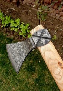 Custom Handmade Viking Mammen <b>Axe</b> Etched Carbon Steel Blade Ash Wood <b>Handle</b>, Camping <b>Axe</b> Bushcraft <b>Axe</b> - Product Image 2