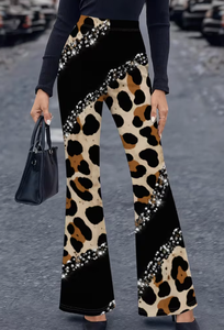 Hardhoodi Interination Women Sporty High Waist Print <b>Leggings</b> <b>Flare</b> Pants Elastic Waist Full Length Yoga Workout Trousers - Product Image 6