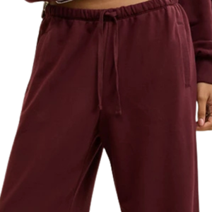 Pantalones Deportivos de Felpa Color Borgoña para Mujer, Cintura Elástica con Cordón, Corte Recto, Ajuste Relajado, Suaves, Casuales, para Invierno - Product Image 5