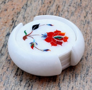 Handcrafted <b>Round</b> Natural Stone Coasters Bulk <b>Set</b> with Eco-Friendly Smooth Finishing <b>for</b> Kitchen Use - Product Image 1