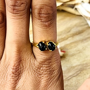 Latest Unique <b>Black</b> Onyx Gold <b>Ring</b> Boho Brass <b>Rings</b> For Women 18k Plated Two Stone Design Vintage <b>Ring</b> For Wholesale/OEM/ODM - Product Image 3