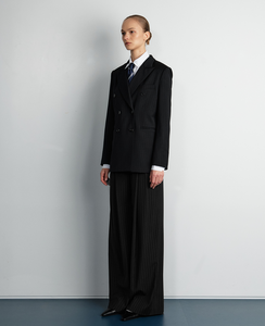 Summer Casual Long <b>Wool</b> Stripe <b>Pants</b> Black - Product Image 2