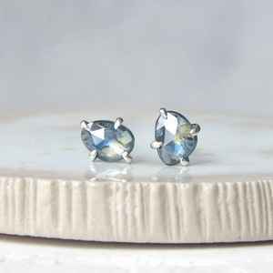 Boucles d'oreilles clous en argent plaqué or avec saphir bleu et rose jaune naturel, certifiées IGI, cadeau de mariage pour femme - Product Image 5