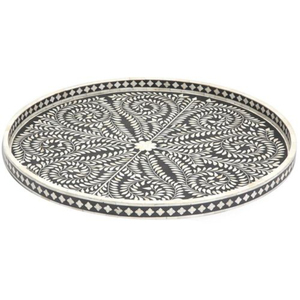 Plateau bleu artisanal en nacre incrustée, style vintage, mosaïque florale, plateau de service en os incrusté pour la maison, l'hôtel, la décoration ottomane - Product Image 5