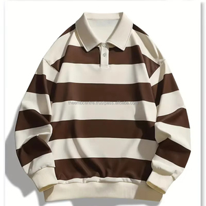 เสื้อโปโลลายทางลำลองสำหรับผู้ชายผ้าถักโพลีเอสเตอร์100% ยืดเล็กน้อยแขนยาวสำหรับฤดูใบไม้ร่วง - Product Image 1