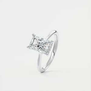 Anillo de compromiso de lujo con corte radiante y halo oculto, con diamante cultivado en laboratorio de 2.80 quilates en oro blanco de 14k con engaste tipo catedral. - Product Image 2