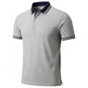 Men's Cotton Pique <b>Polo</b> <b>Shirt</b> Grey <b>Navy</b> Striped Collar Custom Logo OEM Manufacturer Wholesale Golf Casual Short Sleeve - Product Image 3