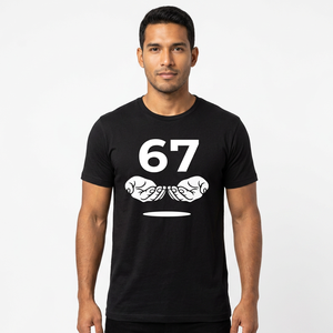 Camiseta negra de manga corta para hombre con estampado del número 67 y bigote, cuello redondo, corte regular, de algodón jersey. - Product Image 5