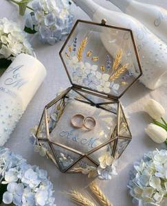 Customized <b>Hexagon</b> Glass Jewelry <b>Box</b> with Metal Frame, Decorative Storage Organizer Ring <b>Box</b> For Wedding <b>Gift</b> & Home use - Product Image 1