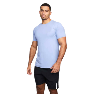 Men's Yellow Short Sleeve Knitted T-Shirt Slim Fit Quick Dry O-Neck Casual Solid Color 100% <b>Polyester</b> - Product Image 3