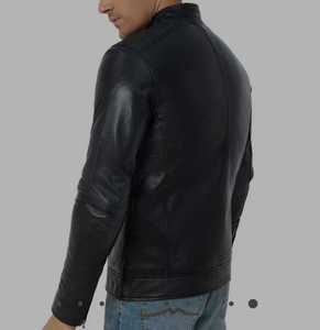 Chaqueta de Moto de Cuero Negra y Naranja para Hombre, Cuello Alto, Cierre de Cremallera, Manga Regular, Resistente al Viento, para Otoño, con Bloques de Color - Product Image 5