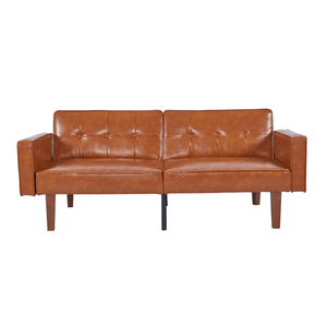 Canapé futon moderne style Mid-Century en cuir PU, inclinable et réglable, avec pieds en bois et métal, dossier capitonné, pour salon - Product Image 3