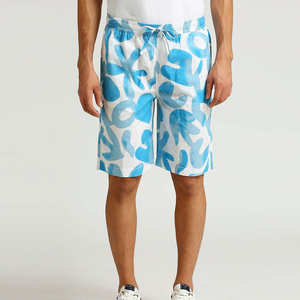 Mens Blue <b>White</b> Solid Casual <b>Shorts</b> Drawstring Breathable Quick Dry Canvas Summer Beach - Product Image 1