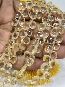 ลูกปัดควอตซ์ซิทรินธรรมชาติทรงหัวใจเจียระไน ขนาดประมาณ 6-7 มม. เส้นใยขนาด 8 นิ้ว - Product Image 3