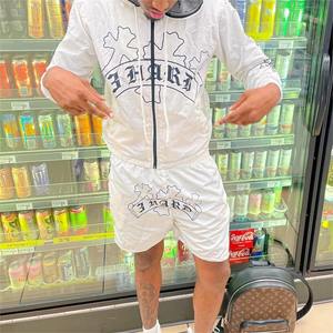 Conjuntos de pantalones cortos de nailon cortavientos, chándales cortavientos para hombre, conjunto de 2 piezas, ropa de calle de manga larga, conjunto de pantalones cortos de nailon de verano para hombre - Product Image 6