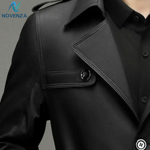 Manteau trench réversible en cuir véritable raffiné pour homme, veste d'hiver doublée chaude, fermeture boutonnée pour un style formel et décontracté - Product Image 3