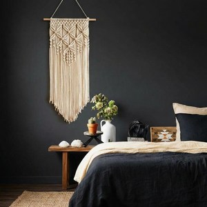 JNC Macramé mural fait main, style bohème, en coton, motif abstrait géométrique, thème nature, œuvre d'art décorative irrégulière - Product Image 5