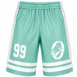 Men Mint <b>Green</b> Sublimated Ice Hockey Shorts Polyester Striped Athletic Team Sportswear Match Training Game Apparel - Product Image 1
