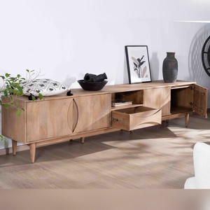 Mueble para TV Vandana Ivory Haven de 265 cm en madera maciza de mango con 4 puertas y 1 cajón Cabure - Product Image 4