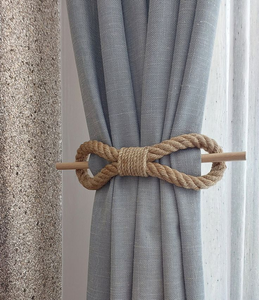Cotton Rope Curtain Buckle Holdbacks Curtain Accessories Home Decor Wood & Rope Curtain <b>Clip</b> Holders - Product Image 1