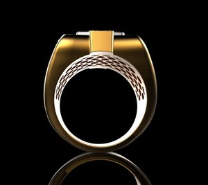 Royal 925 Silver Gold Finish <b>CZ</b> Studded <b>Ring</b> Bold Square Design Wide Band Men Women Fashion Jewelry - Product Image 4