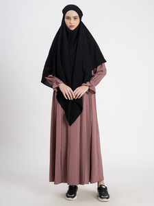 Conjunto de Dos Piezas, Khimar Rosa Empolvado y Negro, Vestido Largo de Manga Larga, Atuendo Islámico Modesto y Ligero para Mujer, Uso Diario, en Oferta - Product Image 1