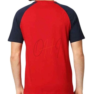 Men's <b>Tie</b>-Dye Breathable Oversized Two-Tone Raglan Short Sleeve T-Shirt in Red and <b>Navy</b> Blue 100% Cotton - Product Image 2